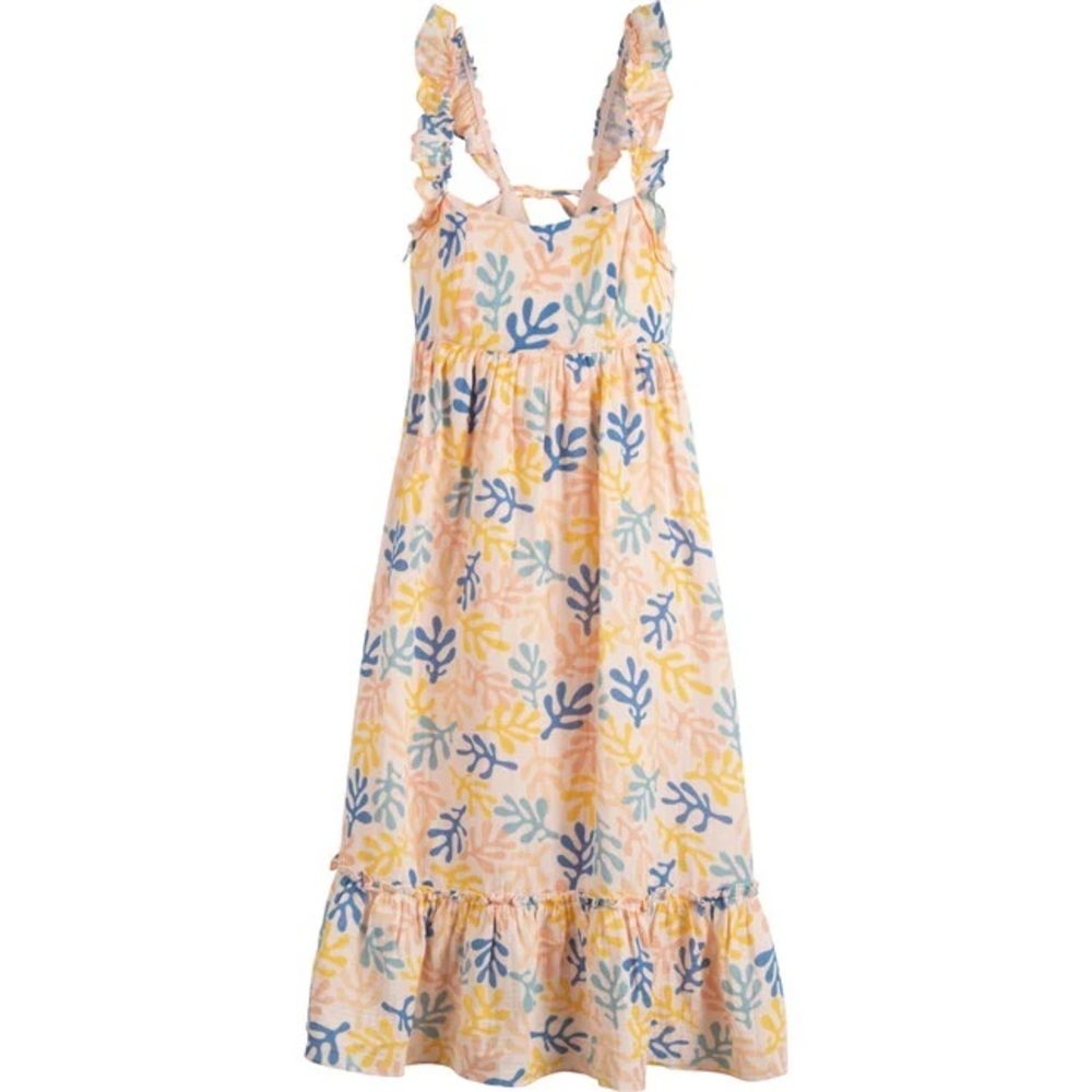 Maison Me Mara Ruffle Strap Dress in Colorful Pastel Leaf Print
